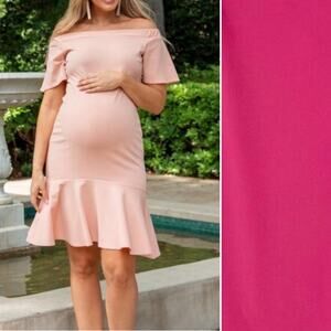 Pinkblush Maternity Dress Small Pink Ruffle Hem Off The Shoulder Pregnancy